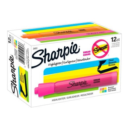 Sanford Sharpie Tank Style Highlighters with Open-Stock Box, Assorted Ink Colors, Chisel Tip, Dozen 25053